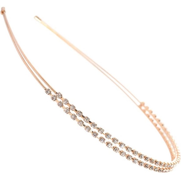 🎉🎊HP🎊🎉🆕  1 Pc Rose Gold Double Rows Crystal Rhinestones Fashion Headband - Picture 5 of 9